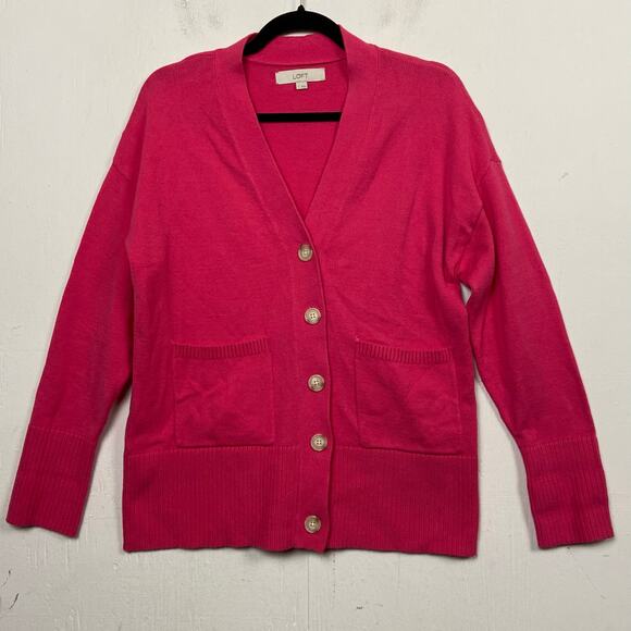 Loft Women's Pink Cotton Blend Cardigan Sweater Size Small - Picture 1 of 10